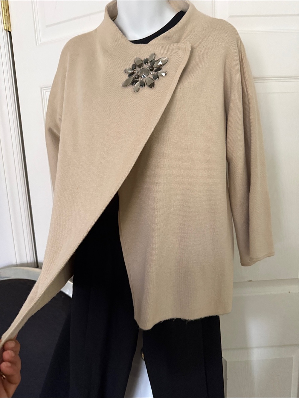 JM Collection Beige Open-Front Lightweight Knit Top